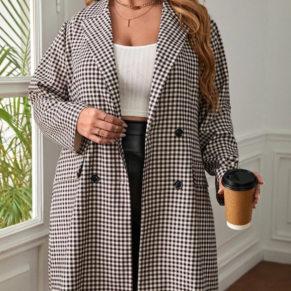 BLACK GINGHAM PRINT BLAZER CHIC CLASSY BUSINESS CASUAL STREETWEAR - Picture 8 of 12